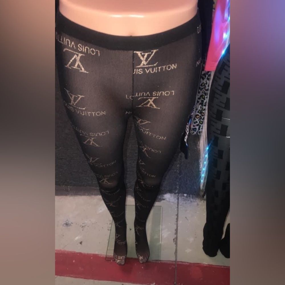 Black with gold letters women’s stockings.